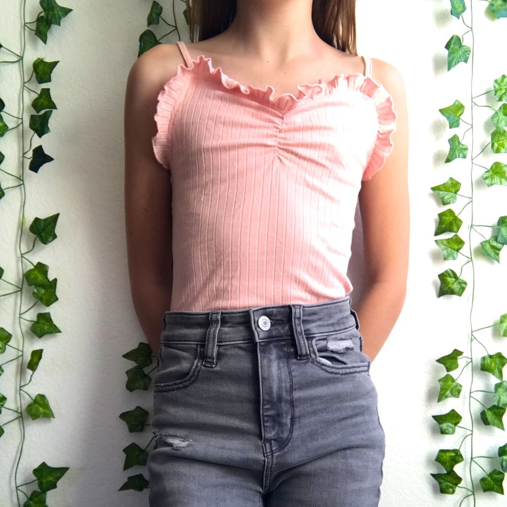 Pink ruffled tank top